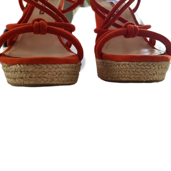 PRADA Platform Wedge Espadrille Strappy Sandal Orange-Red Suede 36 - Picture 4 of 9